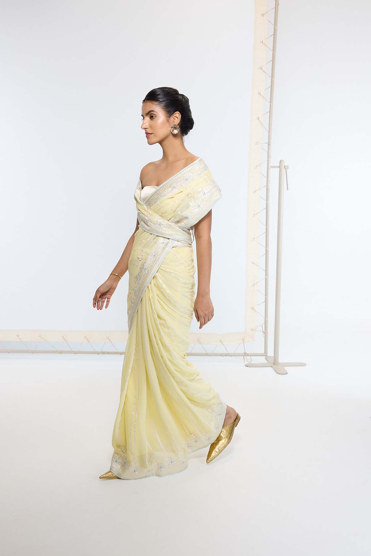 Ekaya Handwoven Lemon Yellow Saree indian designer wear online shopping melange singapore