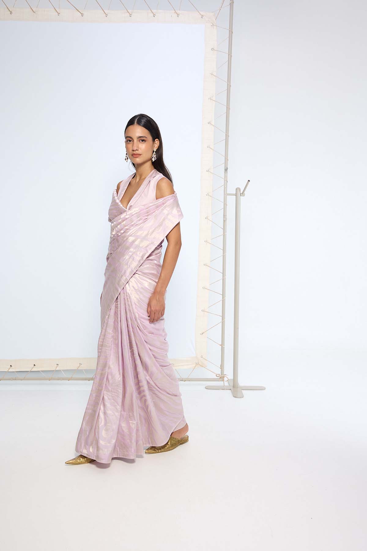 Ekaya Handwoven Lilac Silk Saree indian designer wear online shopping melange singapore 
