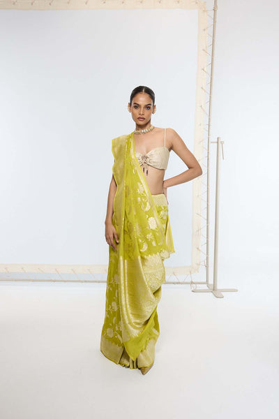 Ekaya Handwoven Marigold Saree indian designer wear online shopping melange singapore 