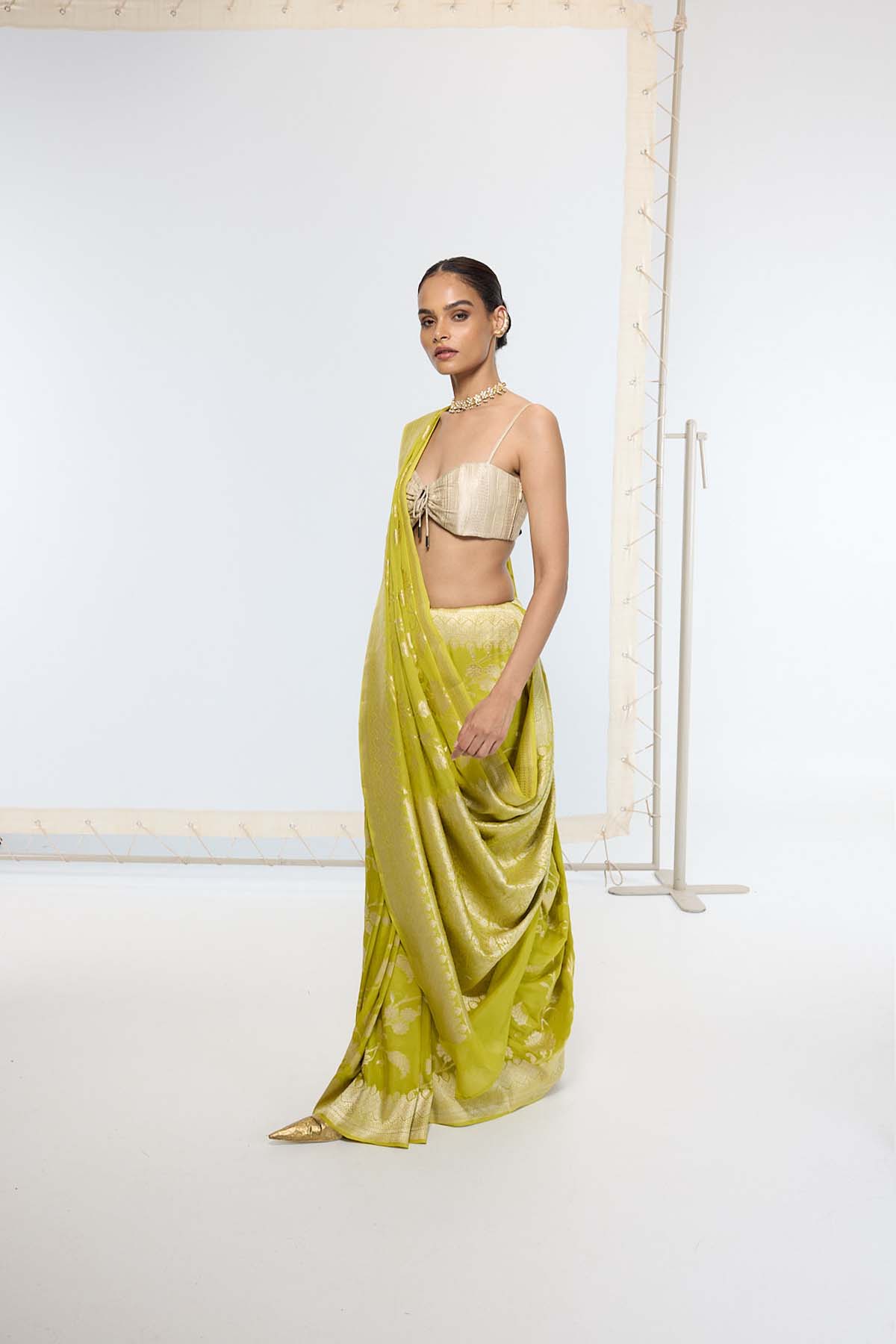 Ekaya Handwoven Marigold Saree indian designer wear online shopping melange singapore 