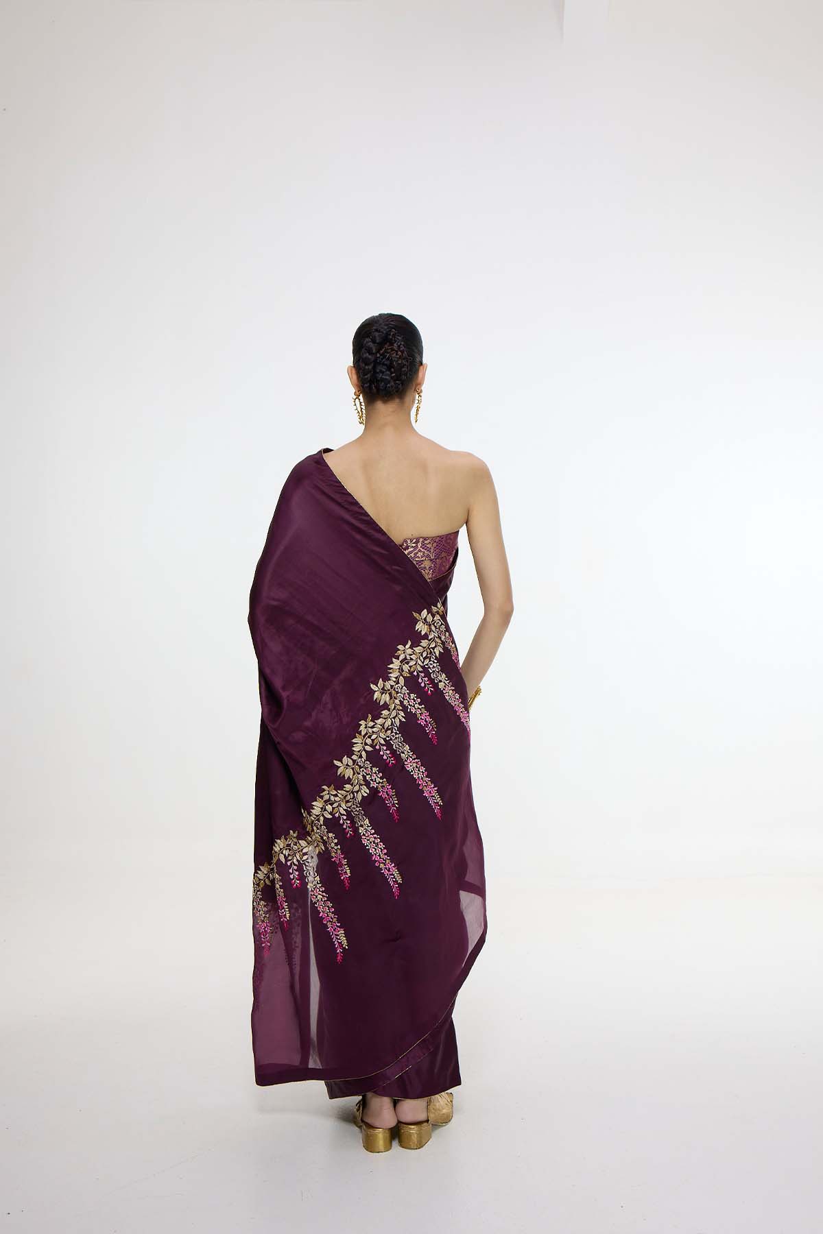 Ekaya Handwoven Maroon Saree With Embroidered Panel indian designer wear online shopping melange singapore 