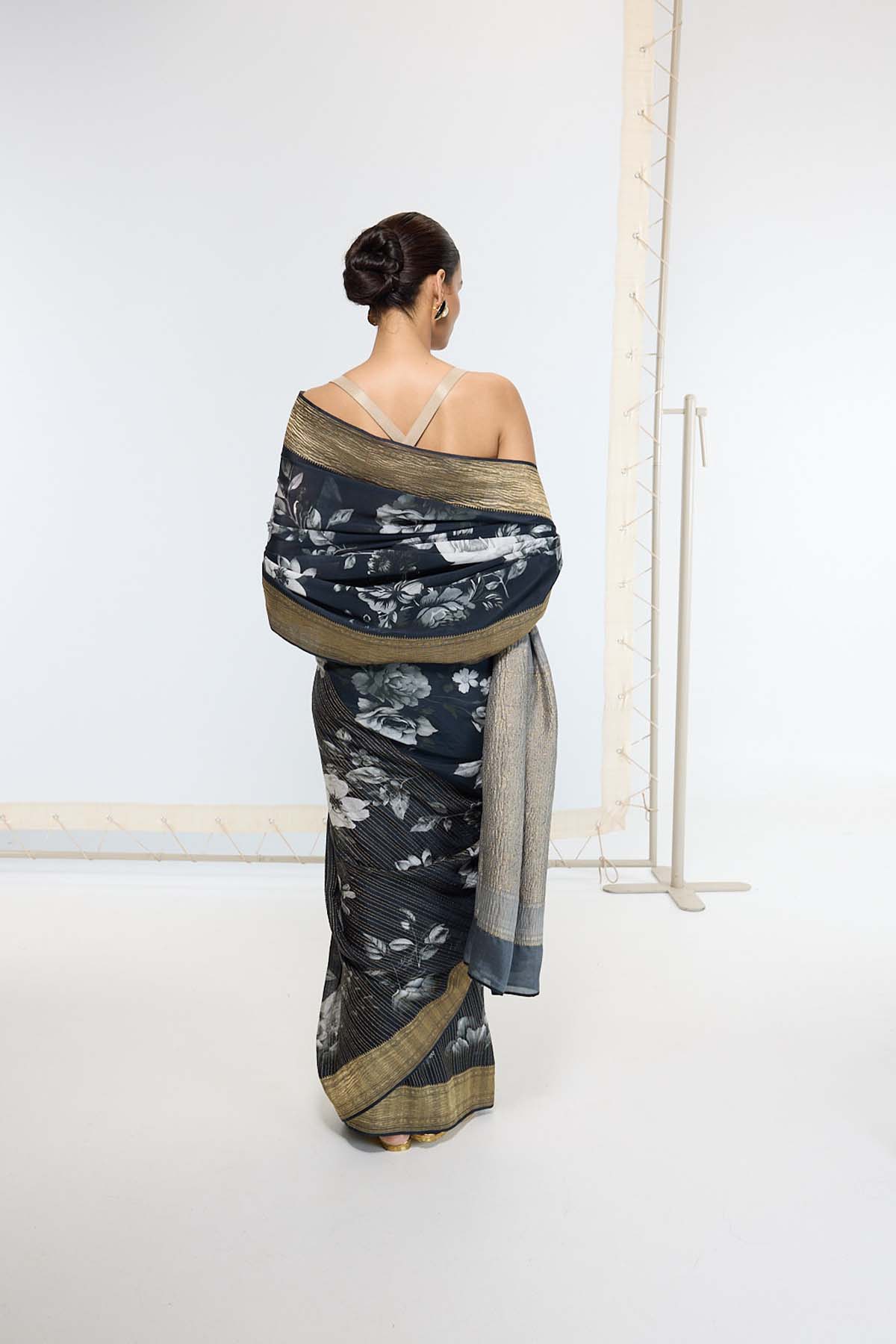 Ekaya Handwoven Midnight Black Printed Saree indian designer wear online shopping melange singapore 