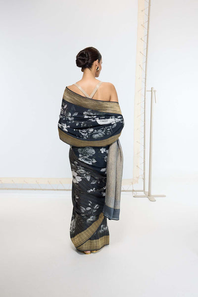 Ekaya Handwoven Midnight Black Printed Saree indian designer wear online shopping melange singapore 