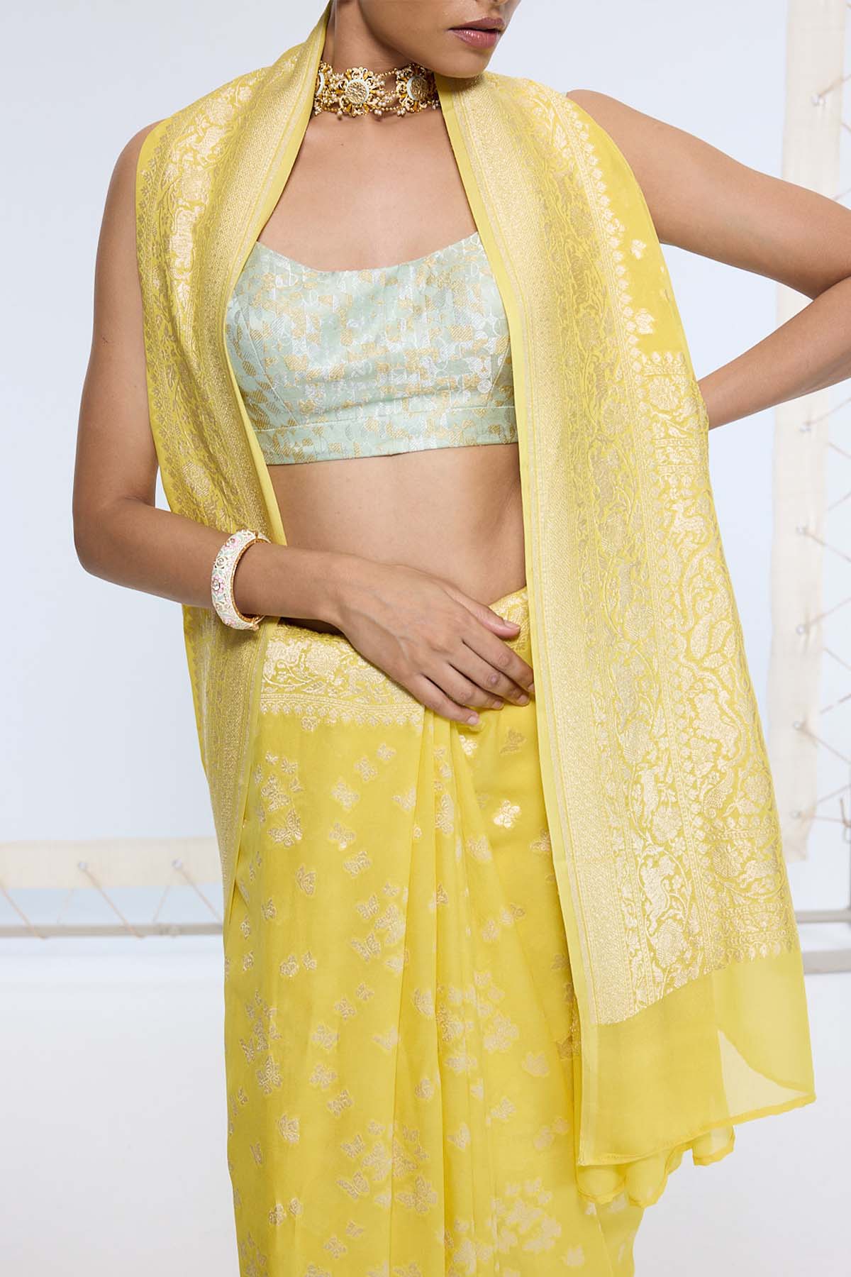 Ekaya Handwoven Mustard Yellow Saree indian designer wear online shopping melange singapore 