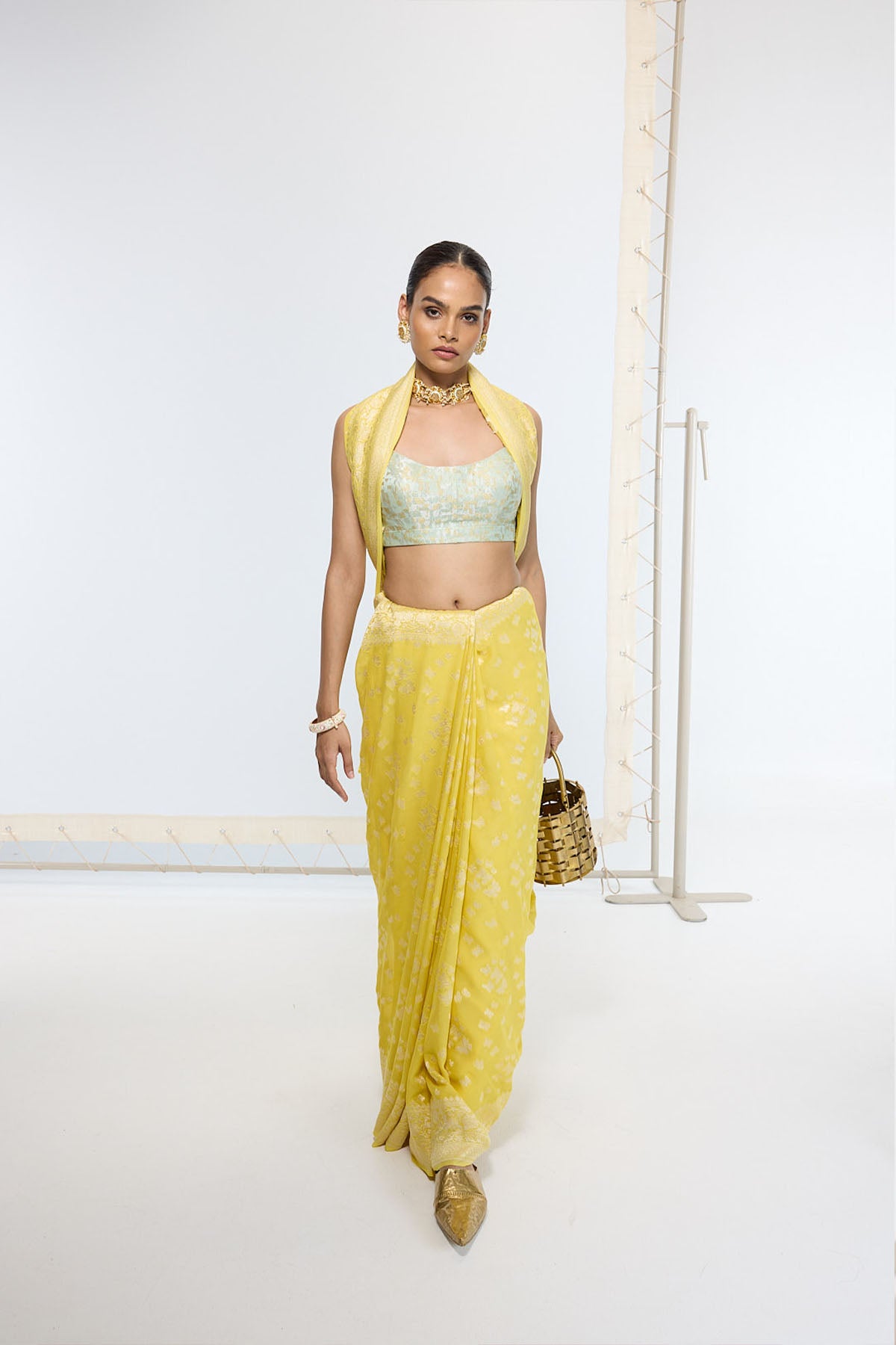 Ekaya Handwoven Mustard Yellow Saree indian designer wear online shopping melange singapore 