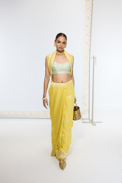 Ekaya Handwoven Mustard Yellow Saree indian designer wear online shopping melange singapore 