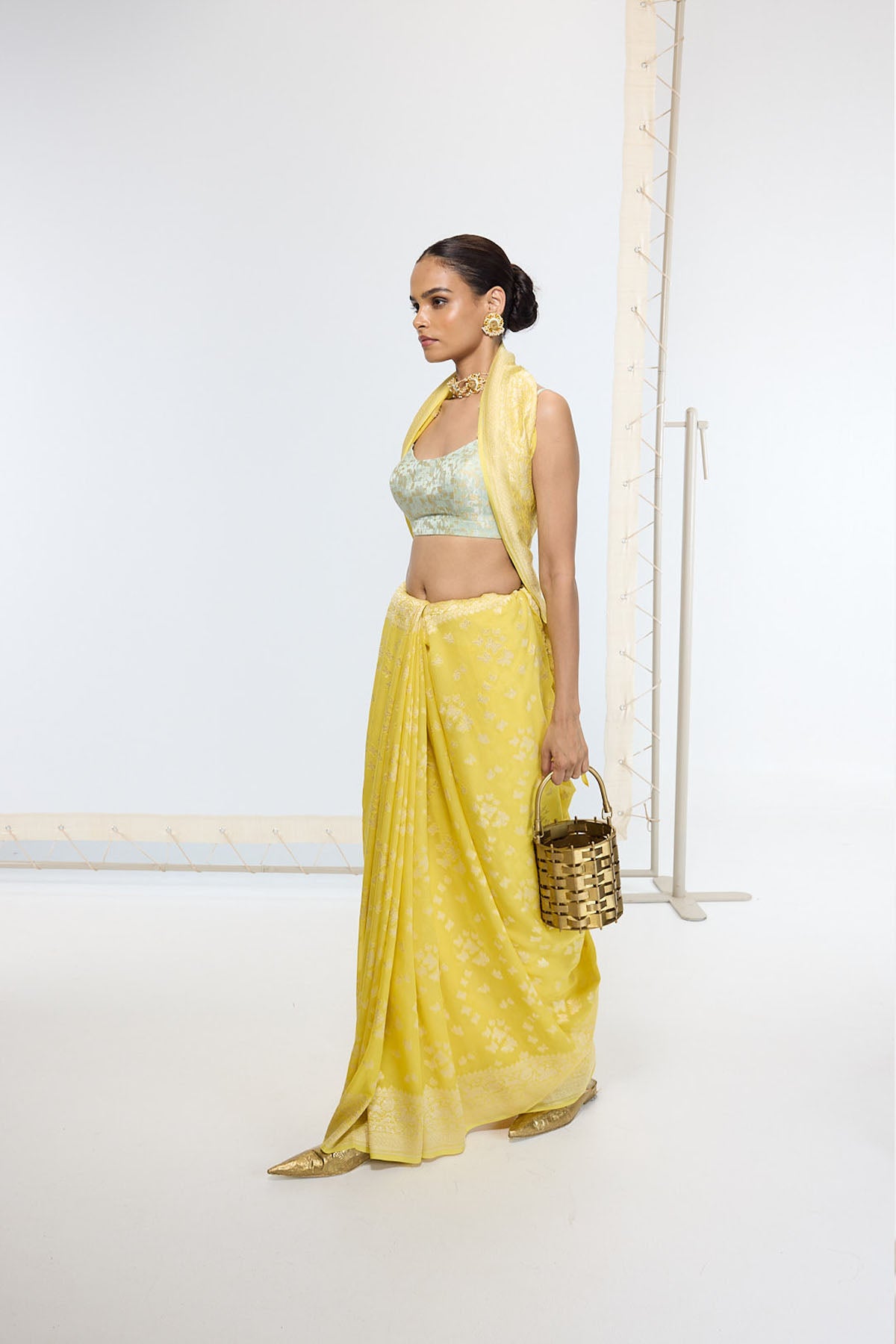 Ekaya Handwoven Mustard Yellow Saree indian designer wear online shopping melange singapore 