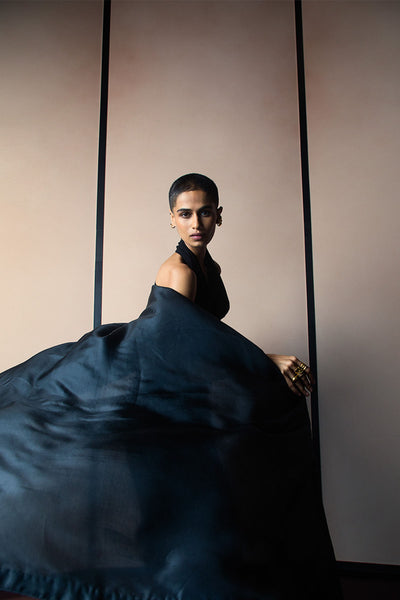 Ekaya Handwoven Obsidian Black Silk Saree indian designer wear online shopping melange singapore 