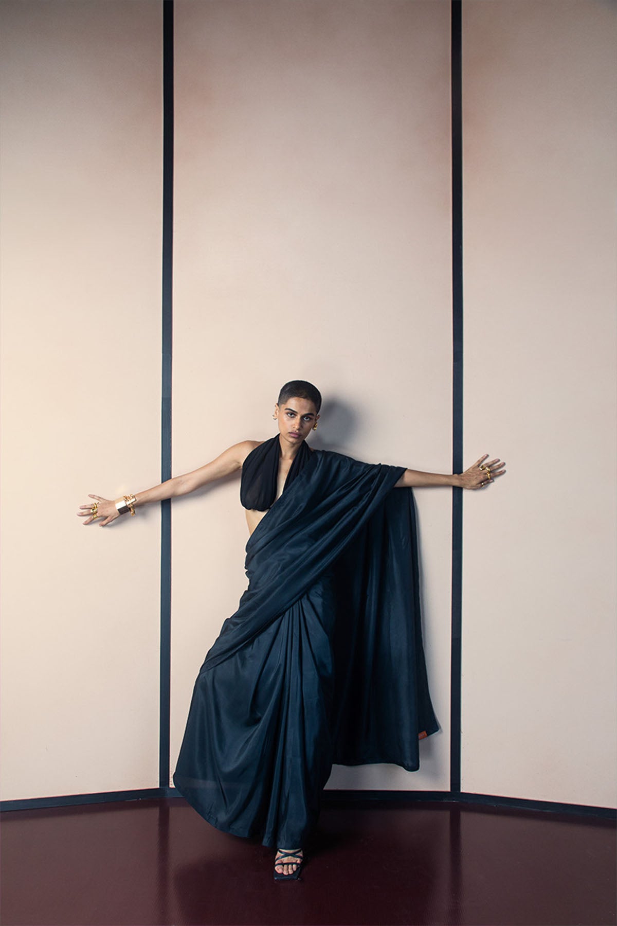 Ekaya Handwoven Obsidian Black Silk Saree indian designer wear online shopping melange singapore 