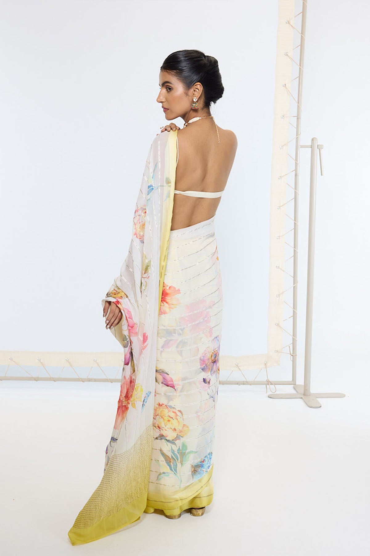 Ekaya Handwoven Off-White Printed Saree indian designer wear online shopping melange singapore 