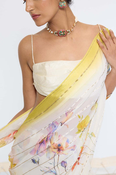 Ekaya Handwoven Off-White Printed Saree indian designer wear online shopping melange singapore 
