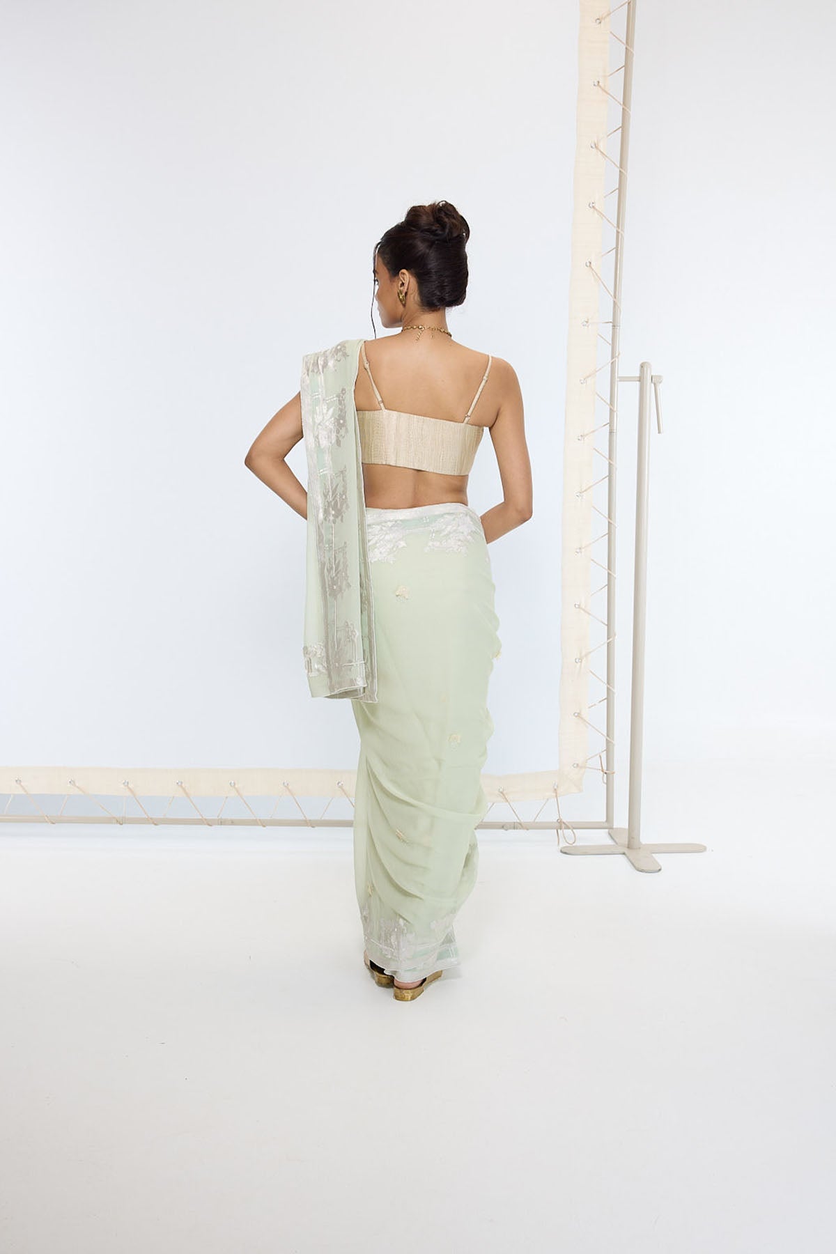 Ekaya Handwoven Pastel Green Saree indian designer wear online shopping melange singapore 
