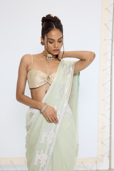 Ekaya Handwoven Pastel Green Saree indian designer wear online shopping melange singapore 
