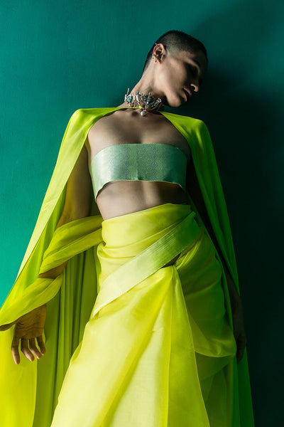 Ekaya Handwoven Pear Green Silk Saree indian designer wear online shopping melange singapore 

