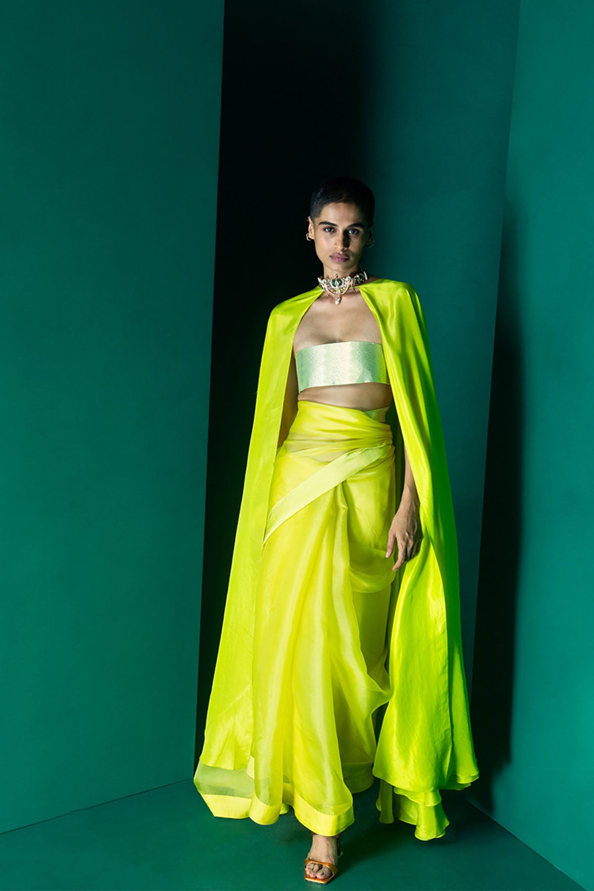 Ekaya Handwoven Pear Green Silk Saree indian designer wear online shopping melange singapore 

