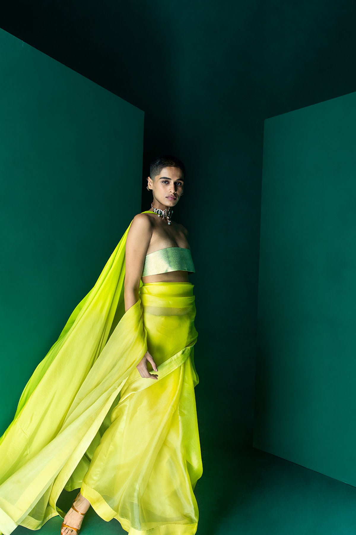 Ekaya Handwoven Pear Green Silk Saree indian designer wear online shopping melange singapore 
