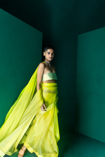 Ekaya Handwoven Pear Green Silk Saree indian designer wear online shopping melange singapore 
