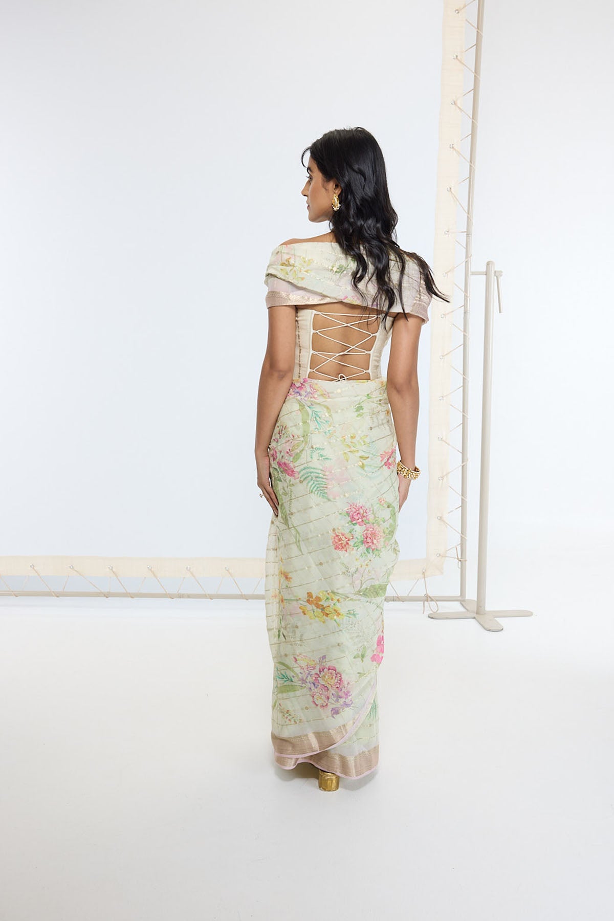 Ekaya Handwoven Pistachio Green Printed Saree indian designer wear online shopping melange singapore 