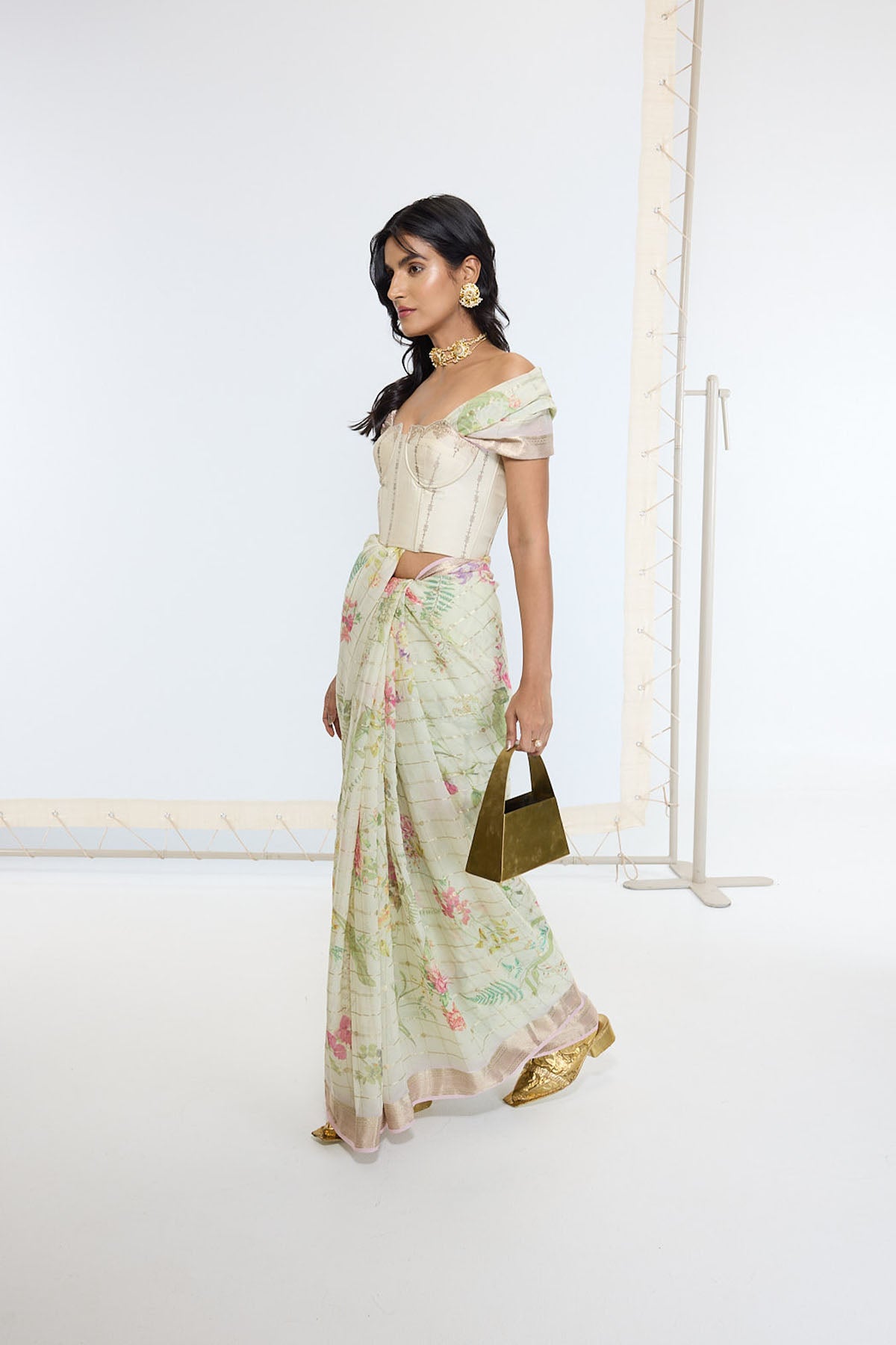 Ekaya Handwoven Pistachio Green Printed Saree indian designer wear online shopping melange singapore 