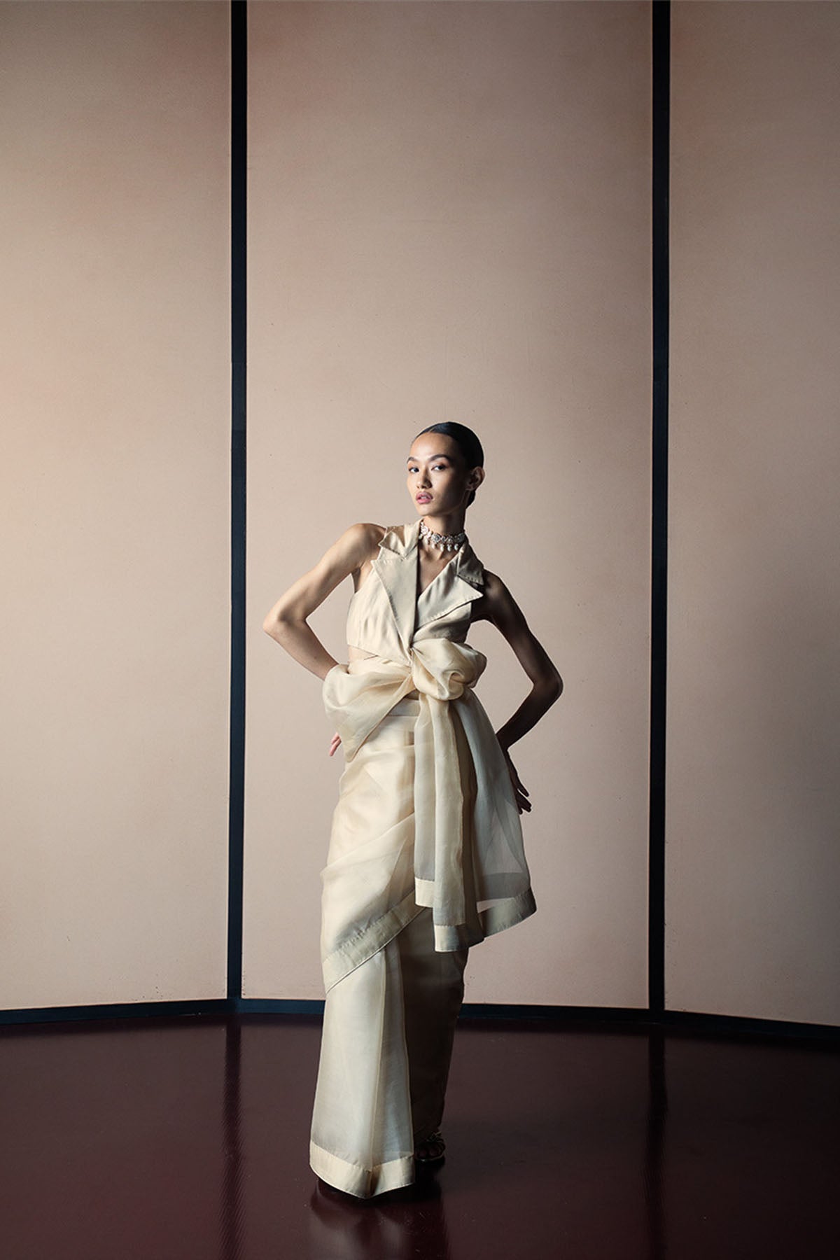 Ekaya Handwoven Porcelain white Organza Saree indian designer wear online shopping melange singapore 