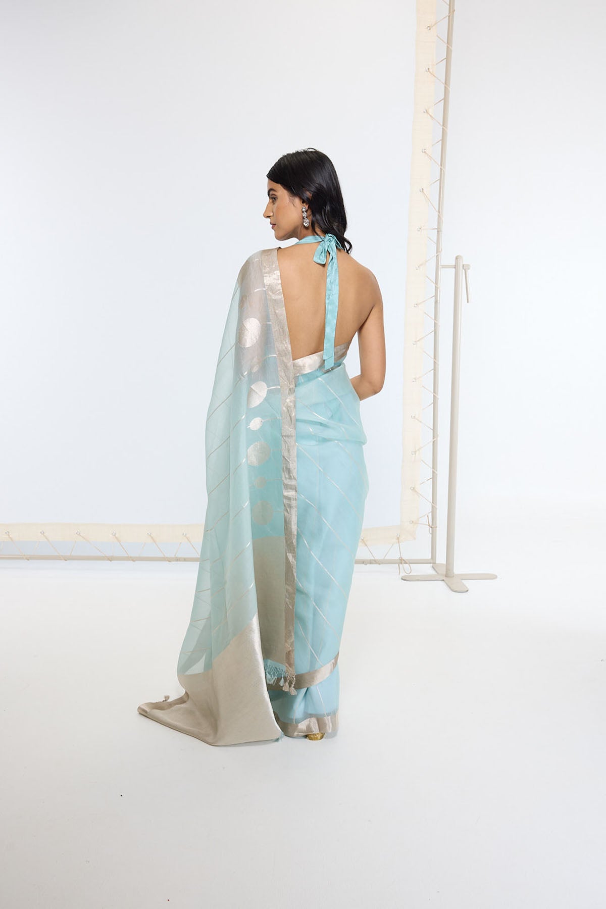 Ekaya Handwoven Powder Blue Saree indian designer wear online shopping melange singapore 