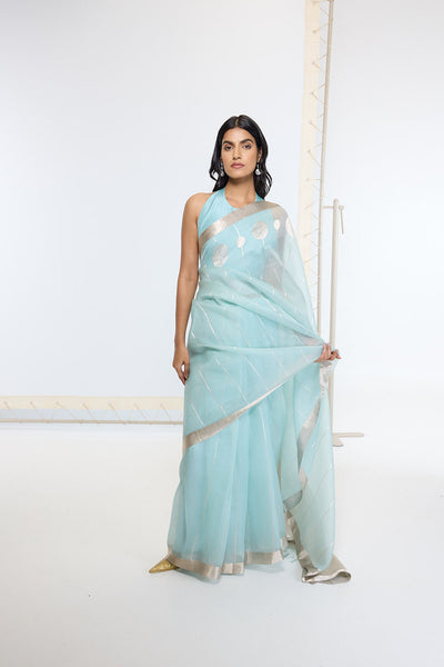 Ekaya Handwoven Powder Blue Saree indian designer wear online shopping melange singapore 