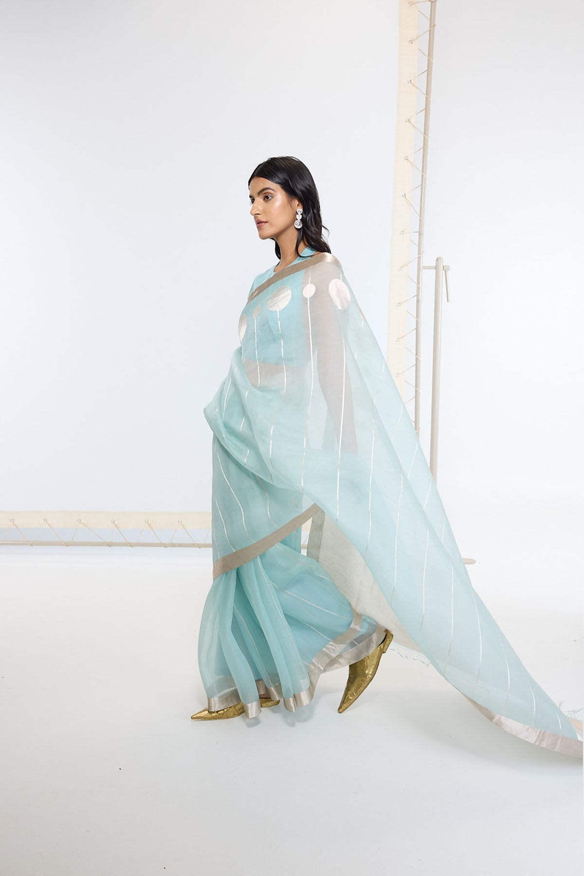 Ekaya Handwoven Powder Blue Saree indian designer wear online shopping melange singapore 