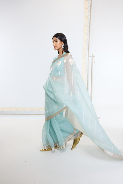 Ekaya Handwoven Powder Blue Saree indian designer wear online shopping melange singapore 