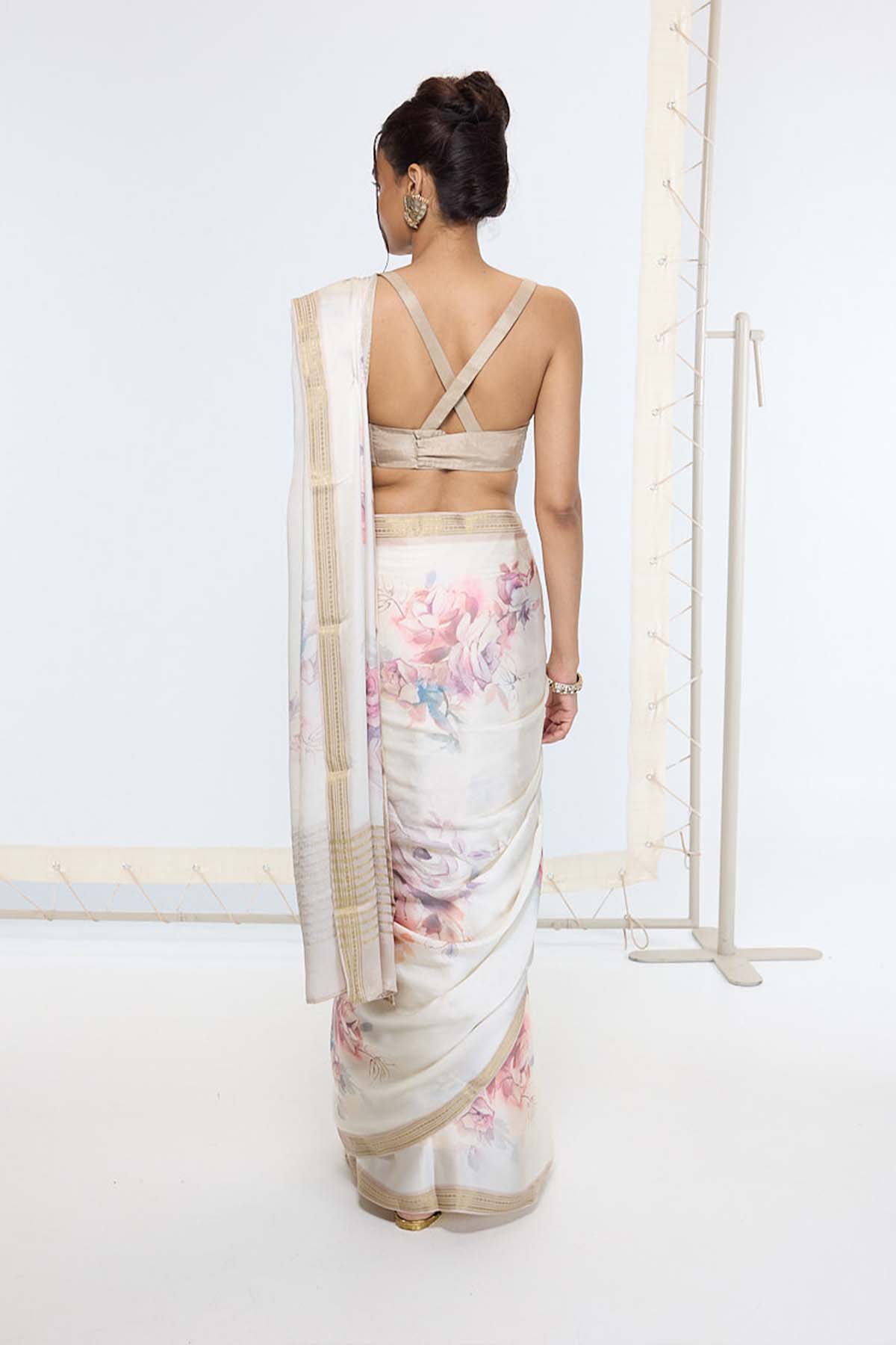 Ekaya Handwoven Powder White Printed Saree indian designer wear online shopping melange singapore 