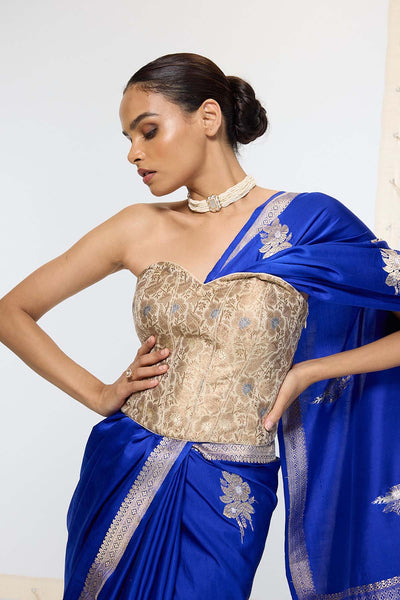 Ekaya Handwoven Prussian Blue Saree indian designer wear online shopping melange singapore 