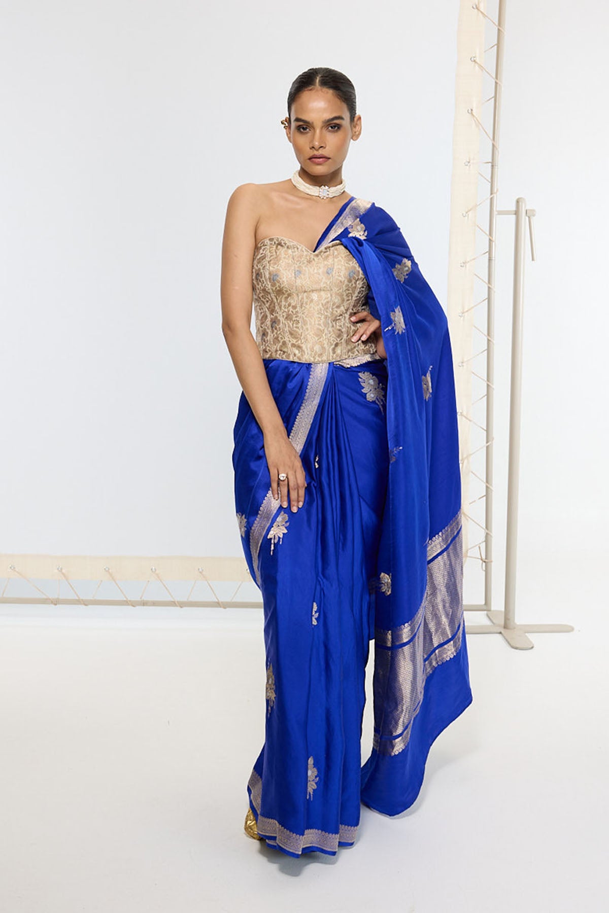 Ekaya Handwoven Prussian Blue Saree indian designer wear online shopping melange singapore 