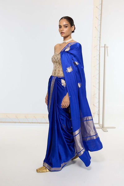 Ekaya Handwoven Prussian Blue Saree indian designer wear online shopping melange singapore 