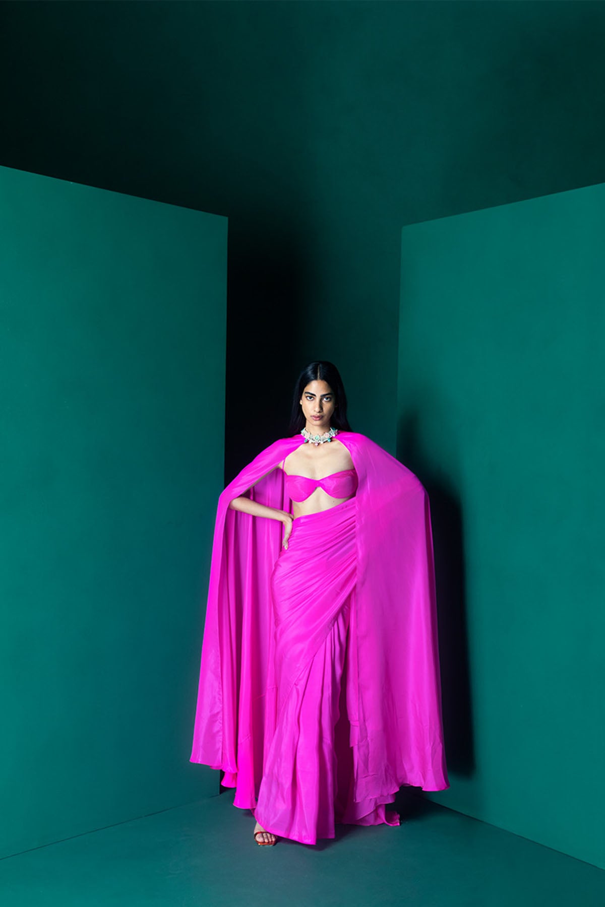 Ekaya Handwoven Rani Pink Satin Saree indian designer wear online shopping melange singapore 
