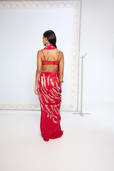 Ekaya Handwoven Red Rose Gold Zari Saree indian designer wear online shopping melange singapore 