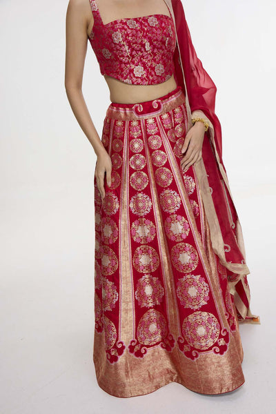 Ekaya Handwoven Ruby Red Lehenga Set indian designer wear online shopping melange singapore 