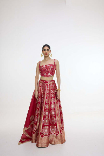 Ekaya Handwoven Ruby Red Lehenga Set indian designer wear online shopping melange singapore 