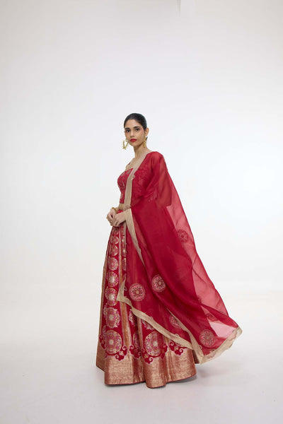 Ekaya Handwoven Ruby Red Lehenga Set indian designer wear online shopping melange singapore 