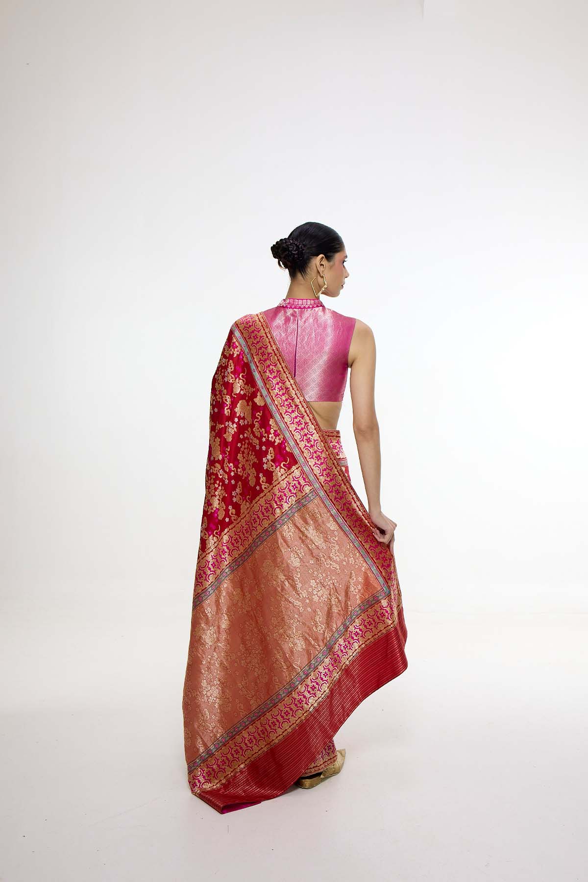Ekaya Handwoven Ruby Red Mashroo Silk Saree indian designer wear online shopping melange singapore 
