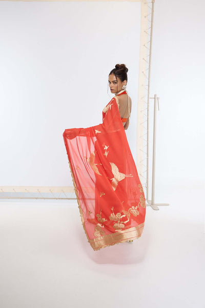 Ekaya Handwoven Ruby Red Saree indian designer wear online shopping melange singapore 
