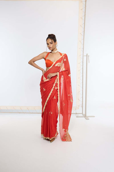 Ekaya Handwoven Ruby Red Saree indian designer wear online shopping melange singapore 
