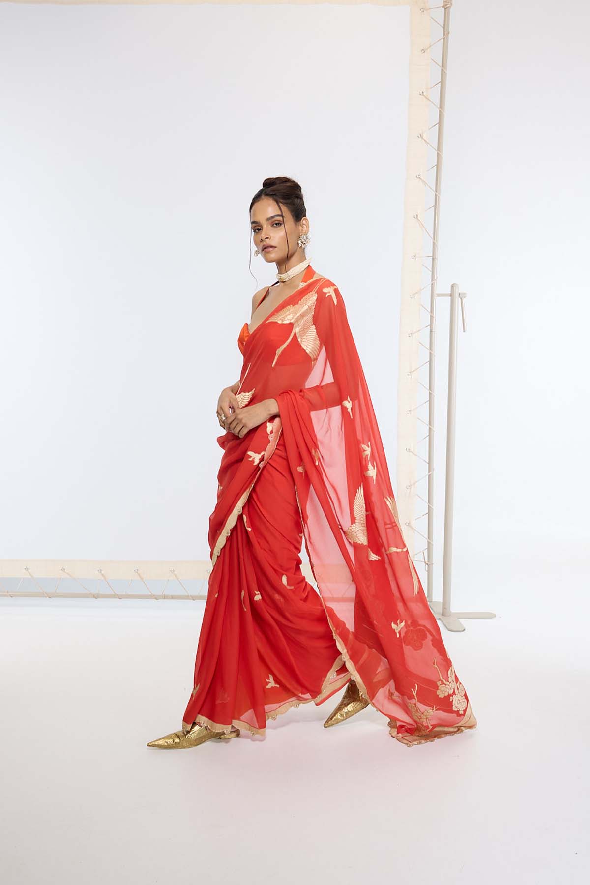 Ekaya Handwoven Ruby Red Saree indian designer wear online shopping melange singapore 

