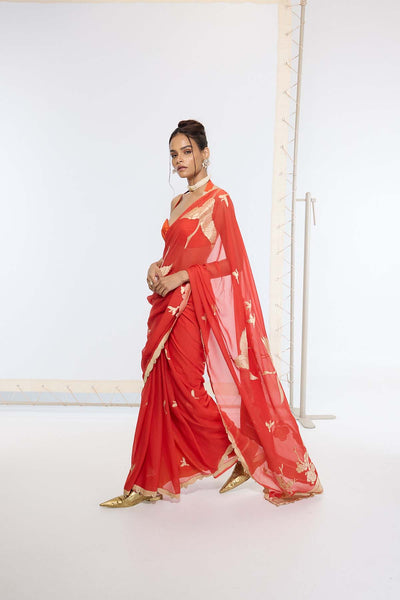 Ekaya Handwoven Ruby Red Saree indian designer wear online shopping melange singapore 
