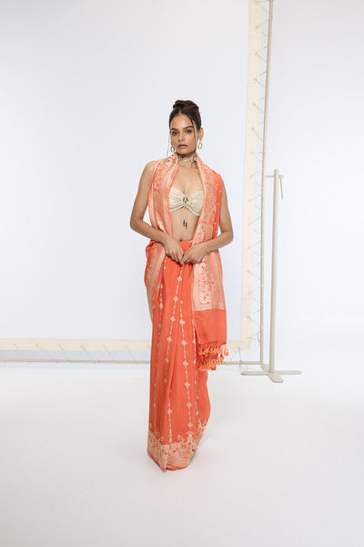 Ekaya Handwoven Rusty Orange Saree indian designer wear online shopping melange singapore 
