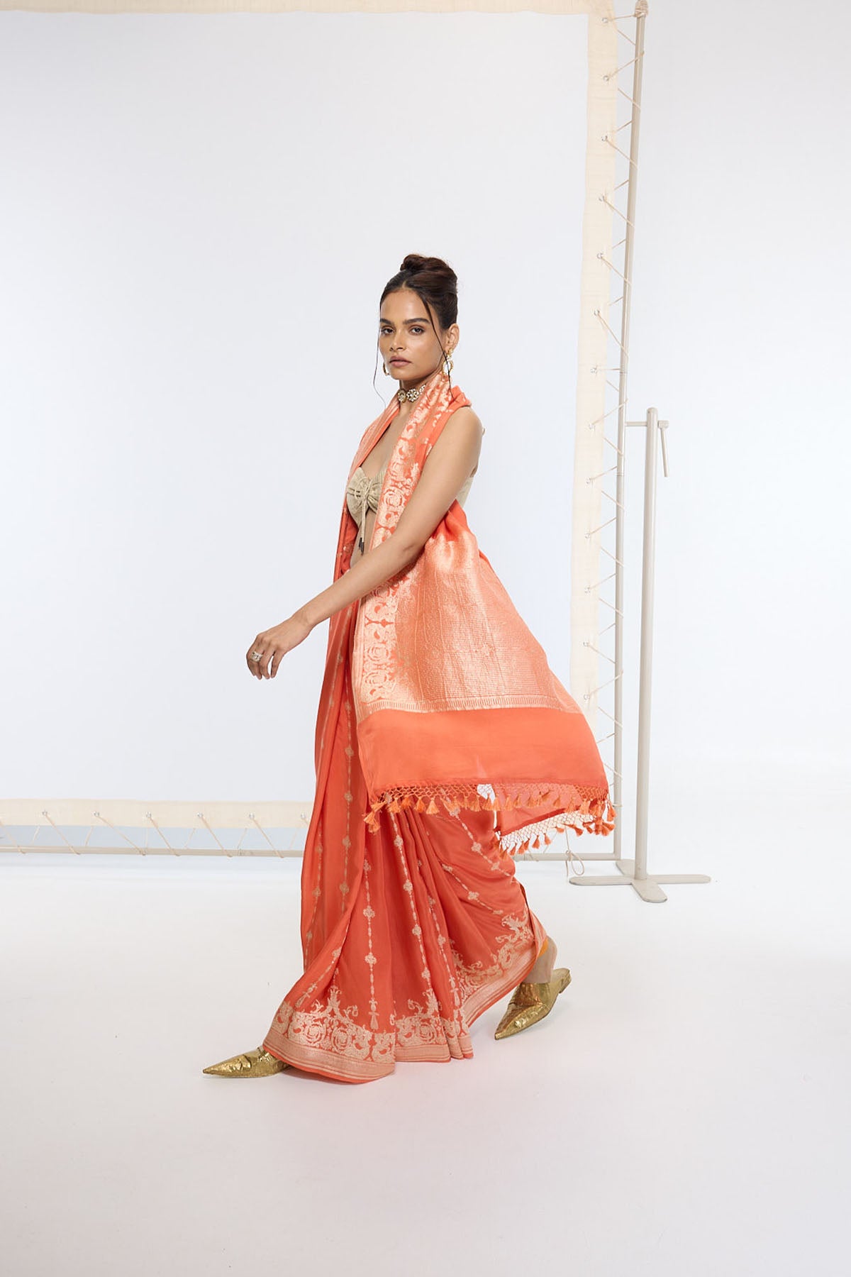 Ekaya Handwoven Rusty Orange Saree indian designer wear online shopping melange singapore 