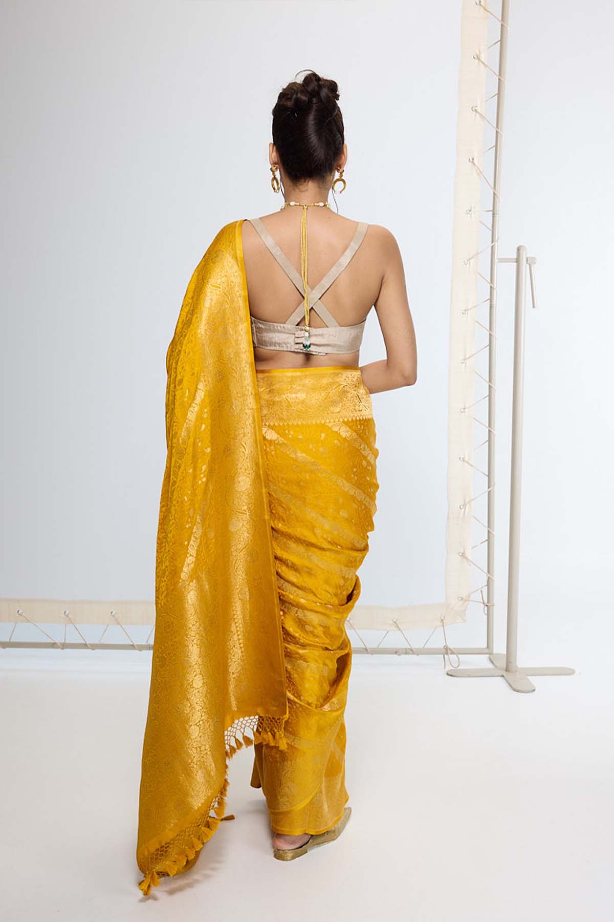 Ekaya Handwoven Saffron Yellow Saree indian designer wear online shopping melange singapore 
