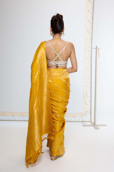 Ekaya Handwoven Saffron Yellow Saree indian designer wear online shopping melange singapore 