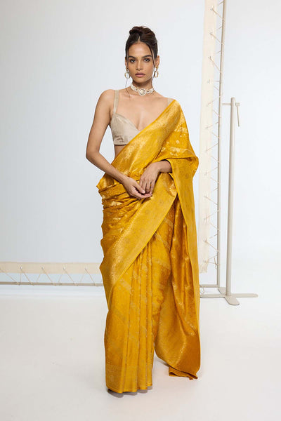 Ekaya Handwoven Saffron Yellow Saree indian designer wear online shopping melange singapore 