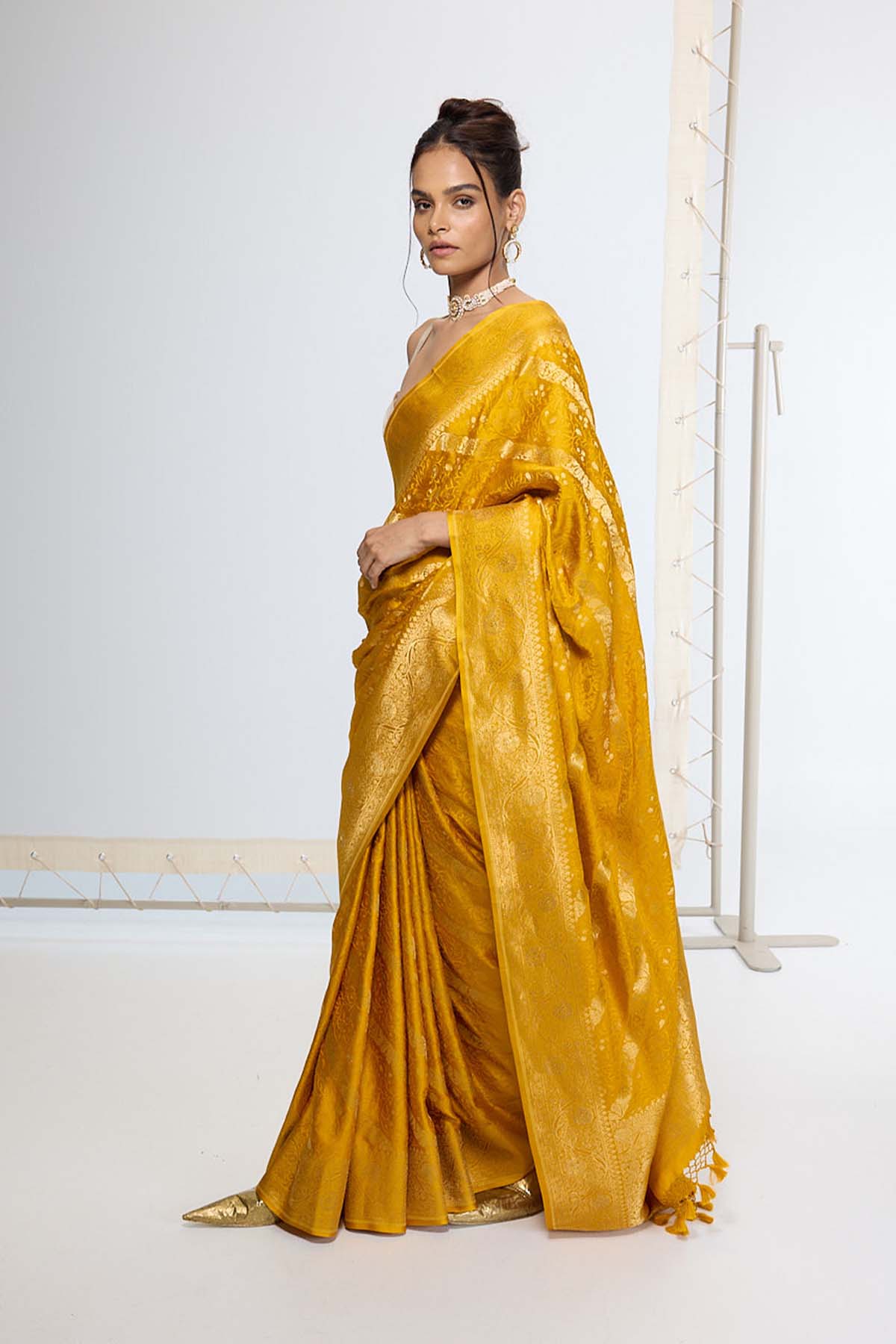 Ekaya Handwoven Saffron Yellow Saree indian designer wear online shopping melange singapore 