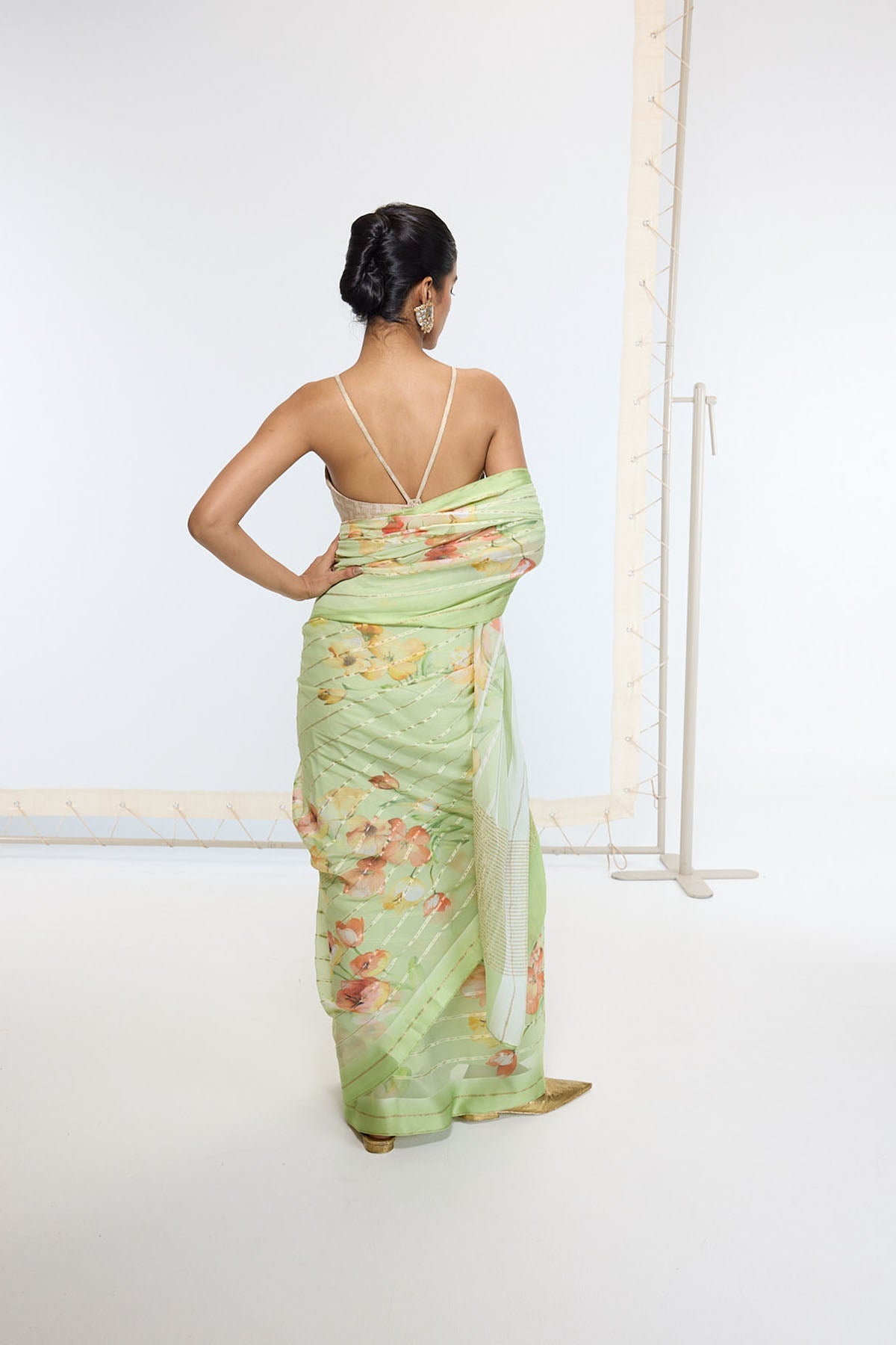 Ekaya Handwoven Sage Green Printed Saree indian designer wear online shopping melange singapore 