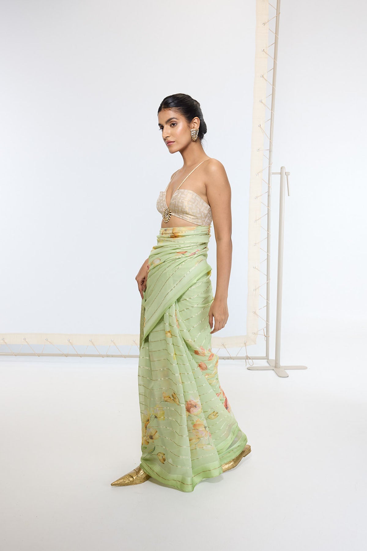Ekaya Handwoven Sage Green Printed Saree indian designer wear online shopping melange singapore 